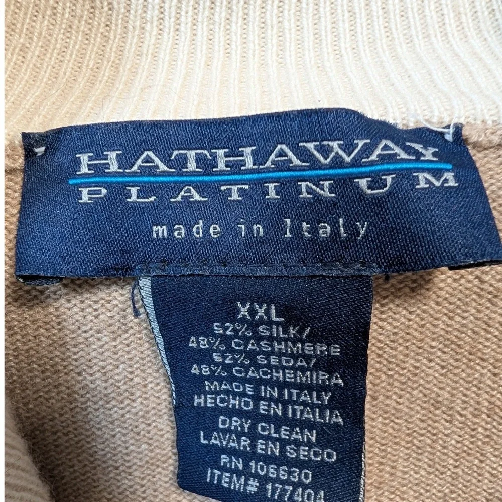 Hathaway Platinum Mens Quarter Zip Sweater XXL Tan Silk Cashmere Blend